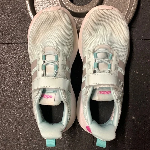 Girls adidas shoes..light teal and white w bright pink accents